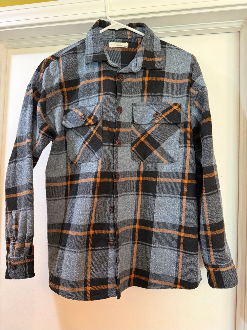 Reserved Gray & Black Plaid Button-Down Shirt with Orange Trim